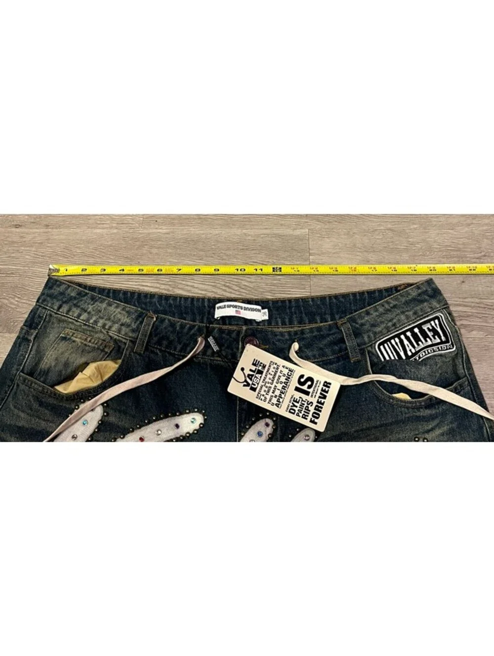 Relaxed Dark Blue Patchwork Jeans with Drawstring Waist